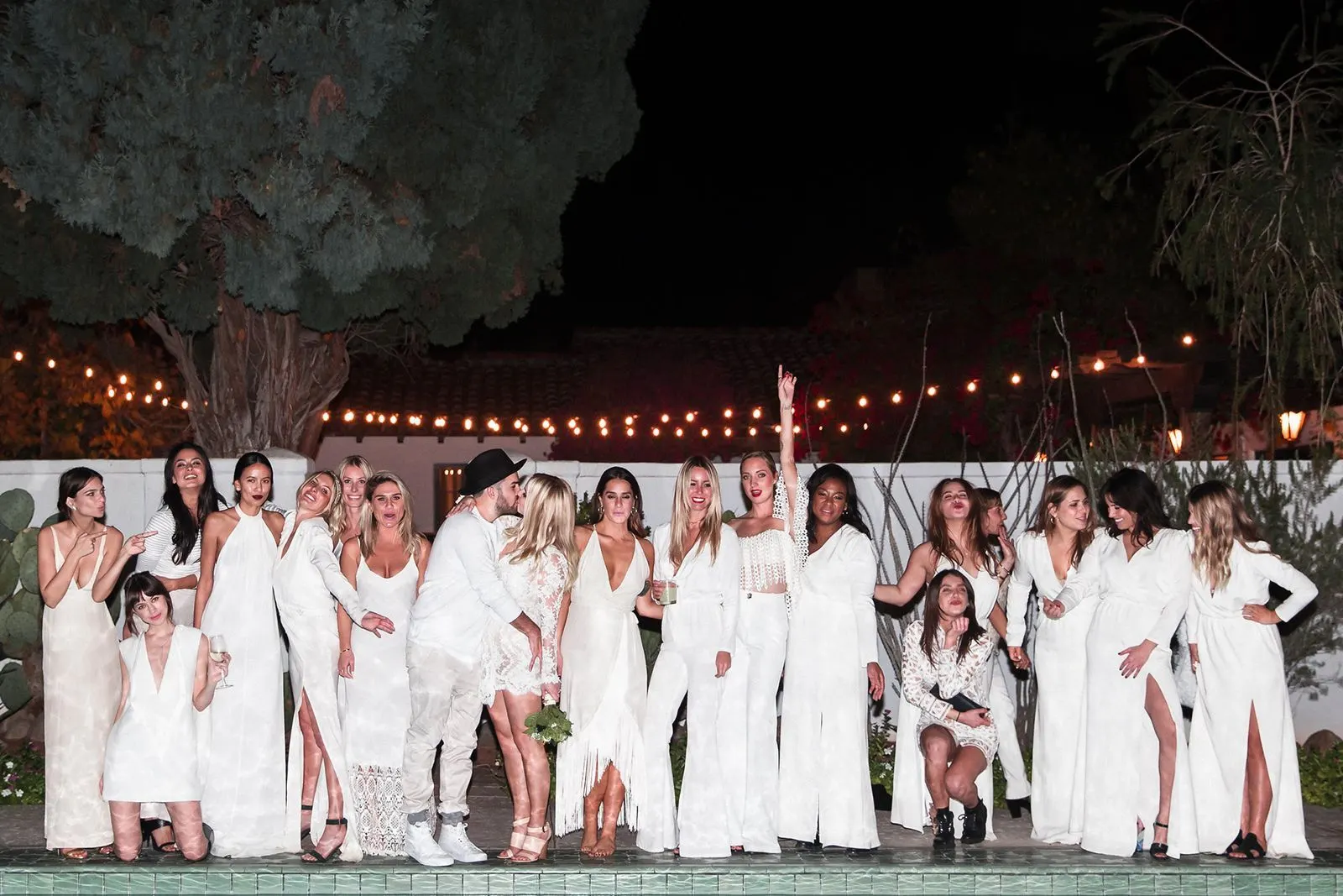 summer wedding ceremony people wearing white