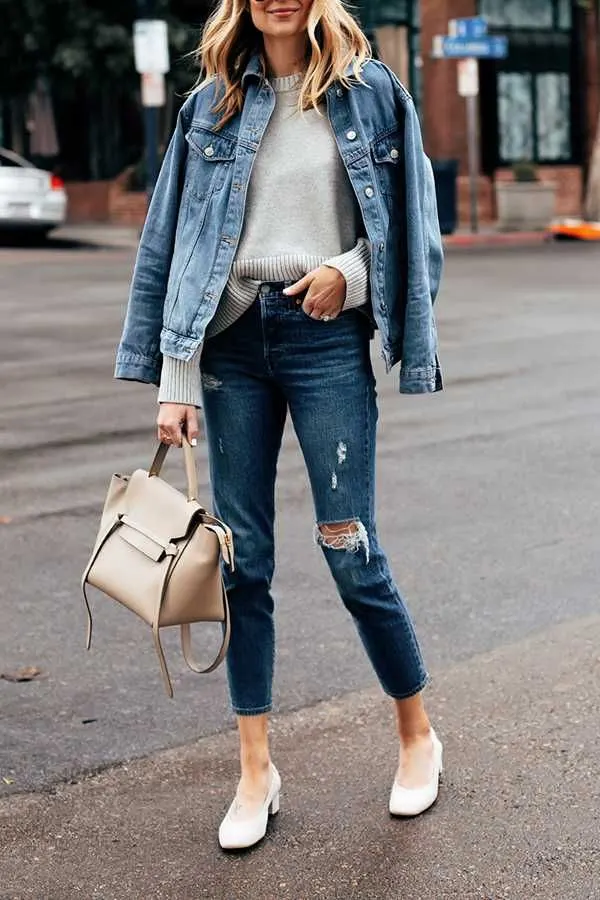 Drop Shoulder Ripped Oversized Denim Jacket | SHEIN IN