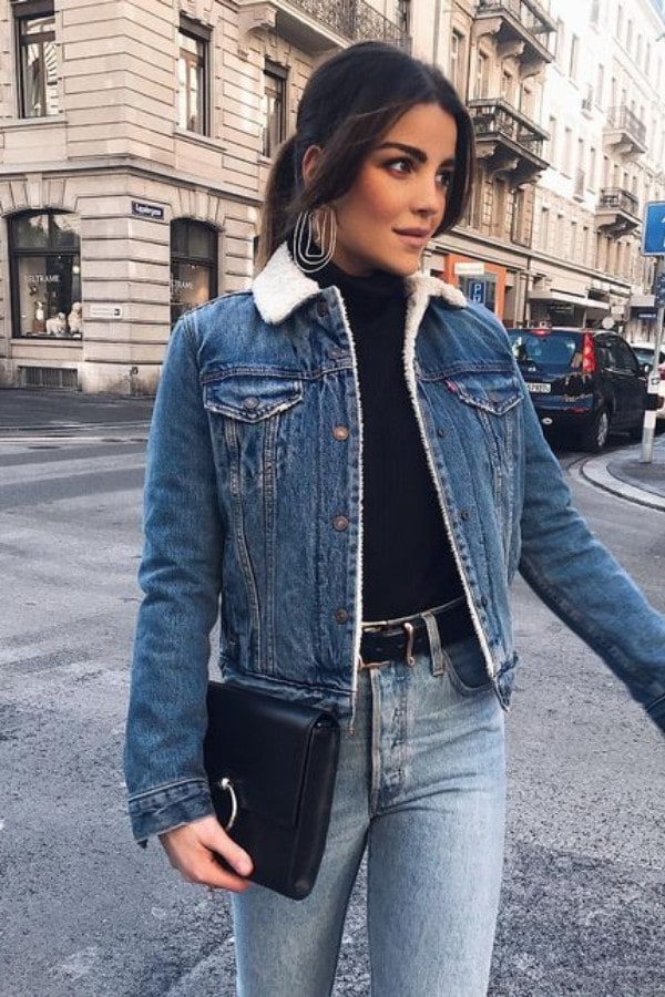what to wear with a sherpa denim jacket for women