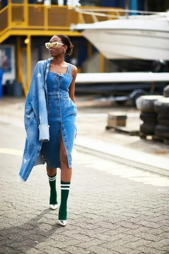 Find what shoes to wear with a denim dress to look fabolous