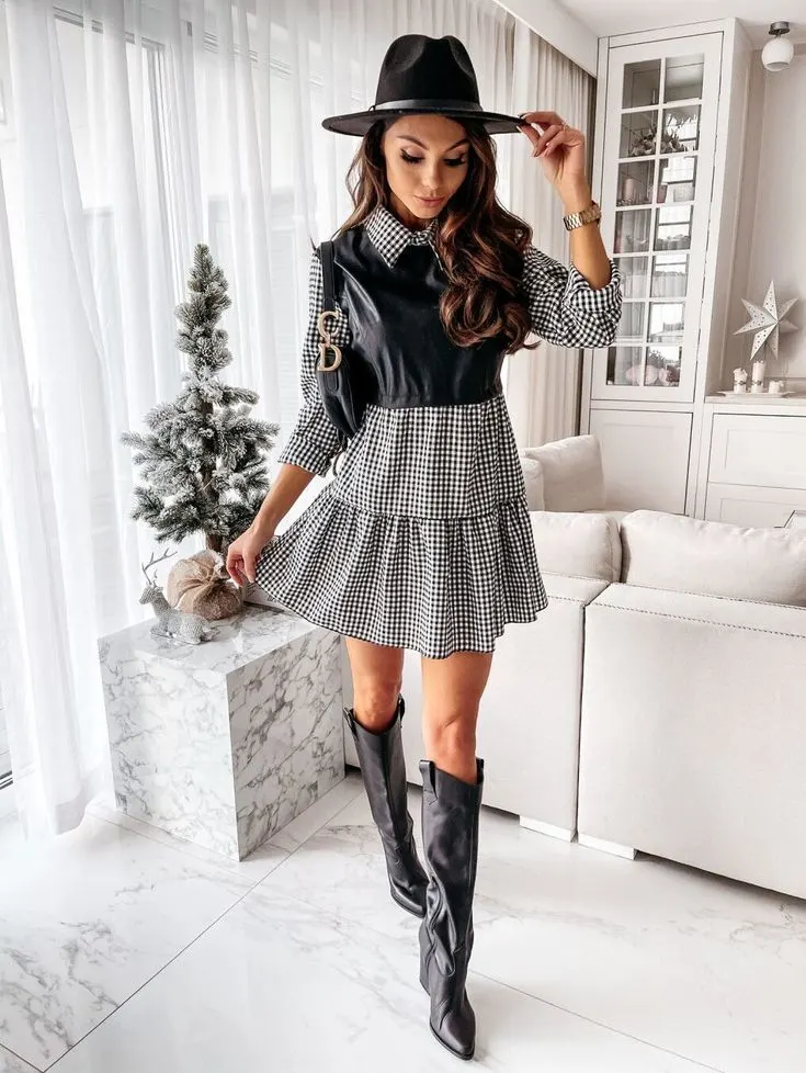 How to style a short dress with thigh high boots