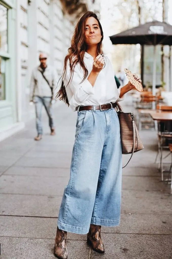 How to Wear Pleated Jeans with button down shirt